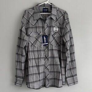 Wrangler Gray Plaid Casual Button Down Shirt XL